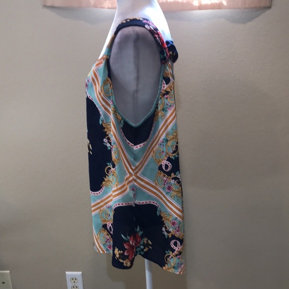 DR2 Floral Hi-Low Hem Top with V-Neck & Wide Straps and Open Design Back-XL - Picture 4 of 12